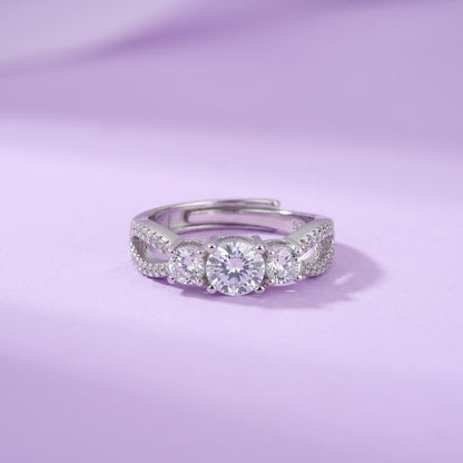 Elegant Three-Stone Cubic Zirconia Adjustable Silver Ring for Women