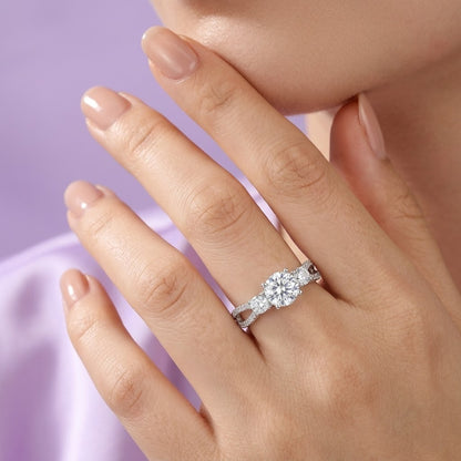 Elegant Three-Stone Cubic Zirconia Adjustable Silver Ring for Women