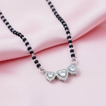 Elegant Triple Heart Charm Silver Mangalsutra
