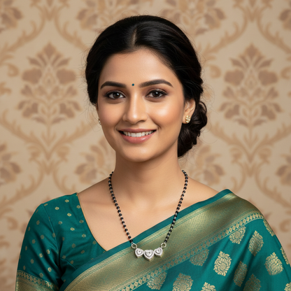 Elegant Triple Heart Charm Silver Mangalsutra