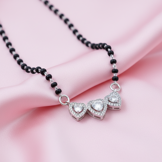 Elegant Triple Heart Charm Silver Mangalsutra