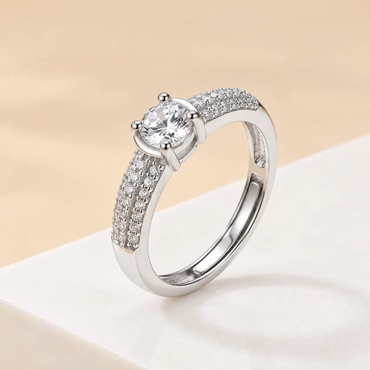 Elegant Adjustable Solitaire Diamond Ring Silver Finishing for Women