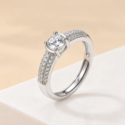 Elegant Adjustable Solitaire Diamond Ring Silver Finishing for Women