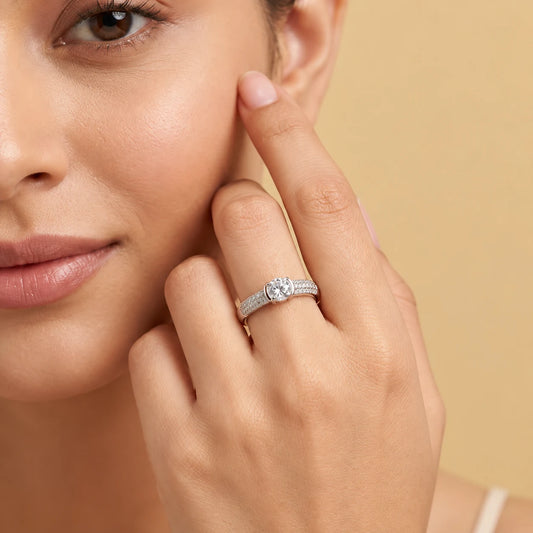 Elegant Adjustable Solitaire Diamond Ring Silver Finishing for Women