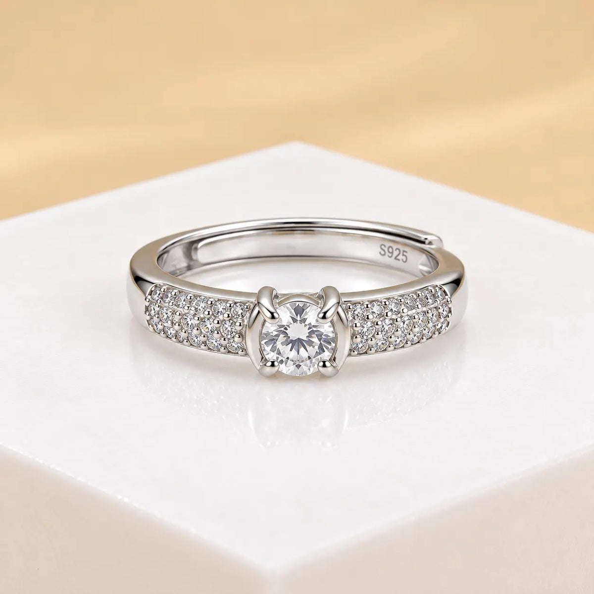 Elegant Adjustable Solitaire Diamond Ring Silver Finishing for Women