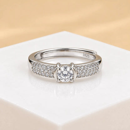 Elegant Adjustable Solitaire Diamond Ring Silver Finishing for Women
