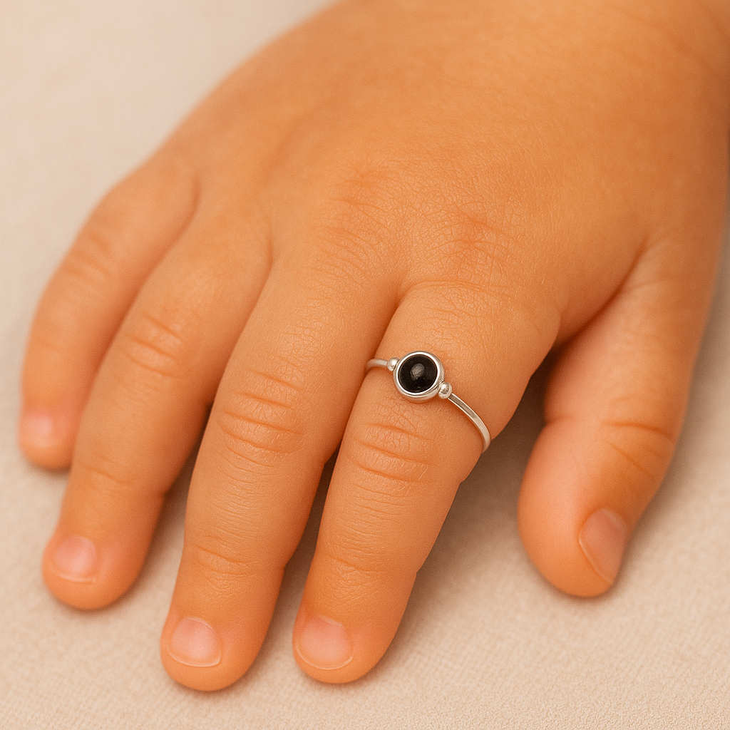 Elegant Baby Silver Ring with Black Stone