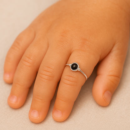 Elegant Baby Silver Ring with Black Stone