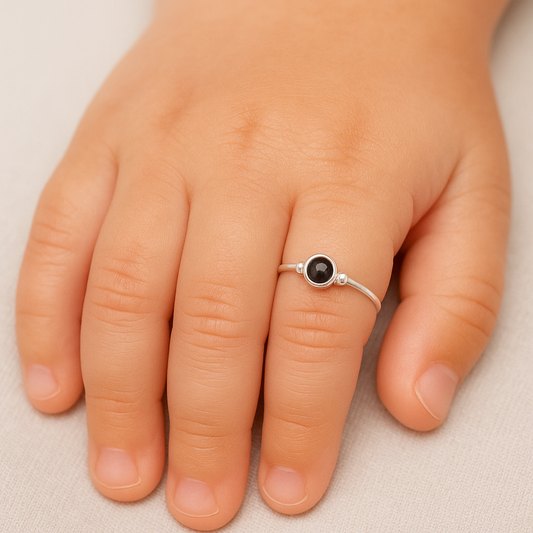 Elegant Baby Silver Ring with Black Stone