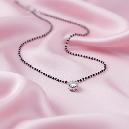Elegant Black Bead Mangalsutra with Teardrop Gemstone Pendant