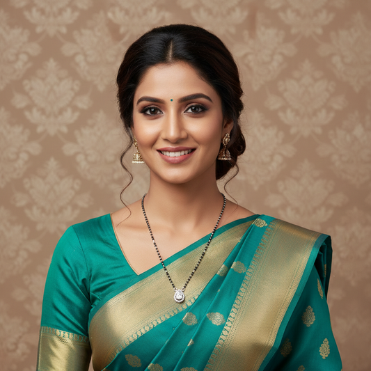 Elegant Black Bead Mangalsutra with Teardrop Gemstone Pendant