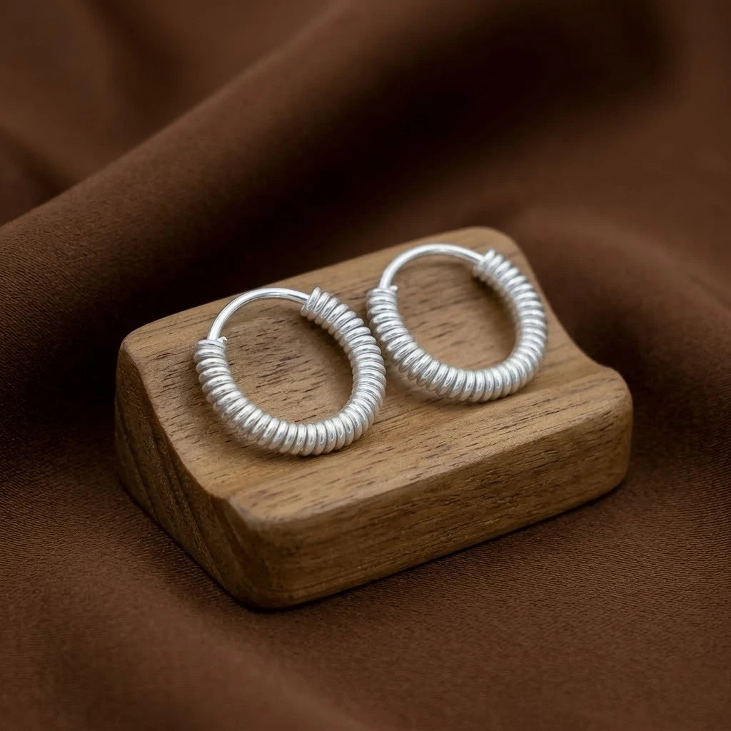Elegant Coiled Design Silver Hoops