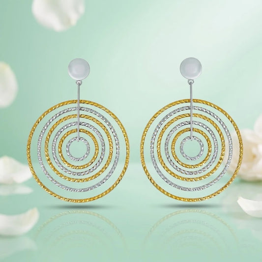 Elegant Dual-Tone Spiral Silver Drop Earrings