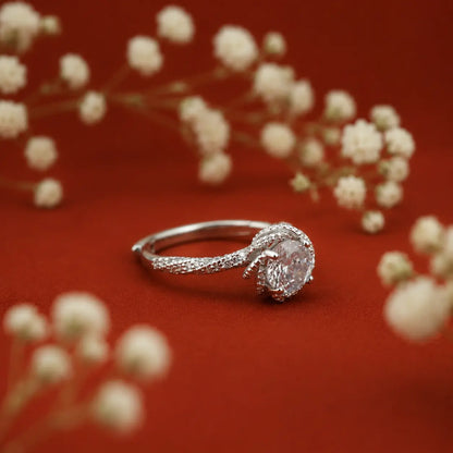 Elegant Floral Halo Diamond Ring with Pavé Band – Adjustable Luxury Engagement Ring