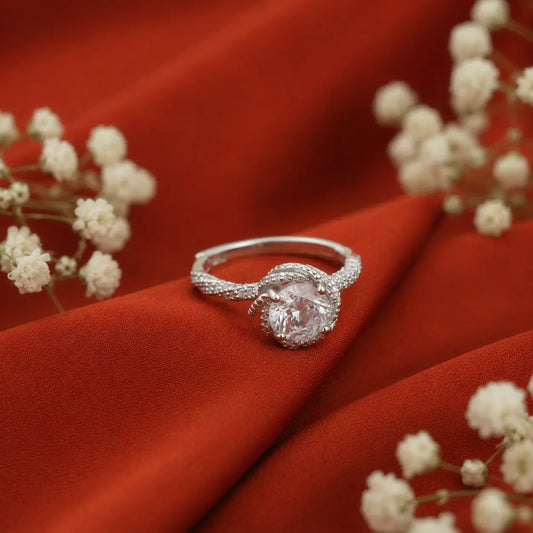 Elegant Floral Halo Diamond Ring with Pavé Band – Adjustable Luxury Engagement Ring
