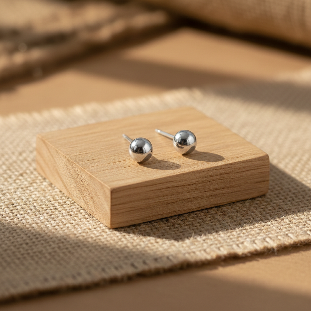 Elegant Gold Polish Round Silver Stud Earrings