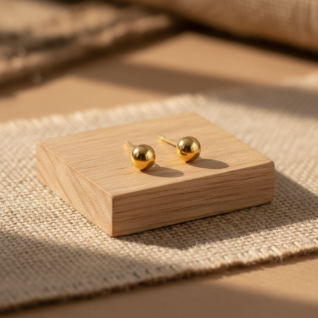Elegant Gold Polish Round Silver Stud Earrings