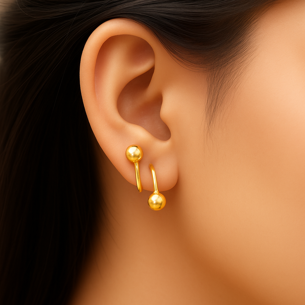 Elegant Minimalist Double Sphere Climber Silver Earrings