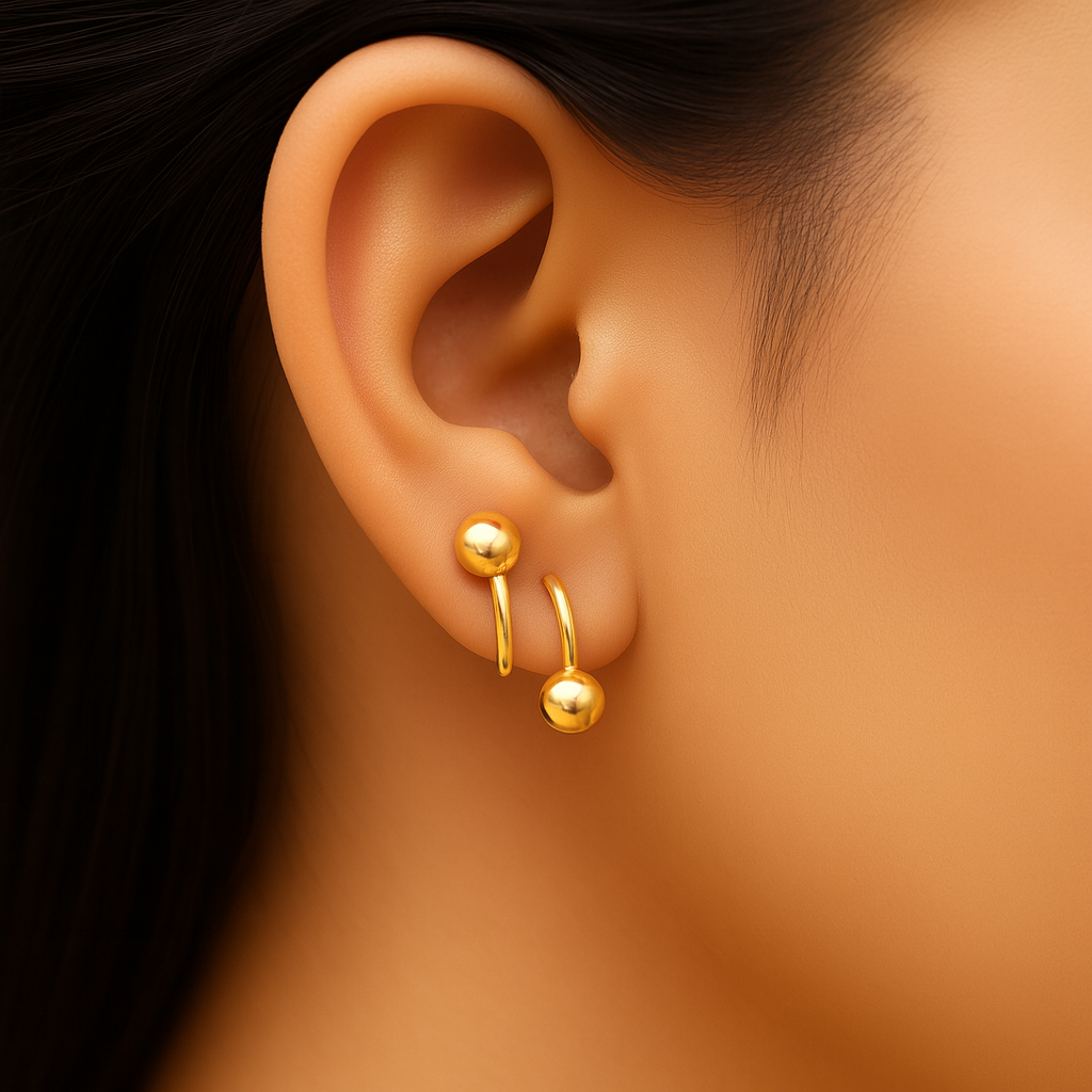 Elegant Minimalist Double Sphere Climber Silver Earrings