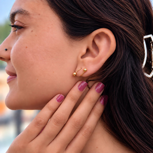 Elegant Minimalist Double Spiral Silver Earrings in Gold Finish