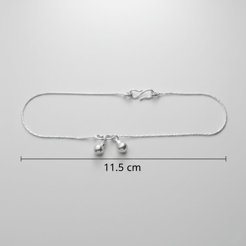 Elegant Plain Chain Silver Anklet with Ghungroo
