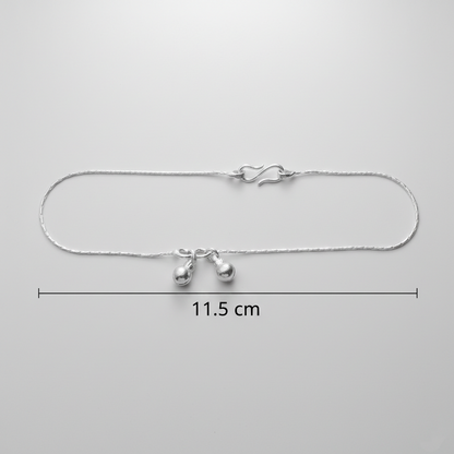 Elegant Plain Chain Silver Anklet with Ghungroo