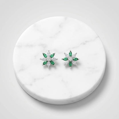 Elegant Silver Earrings with White & Green Stones