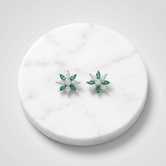 Elegant Silver Earrings with White & Green Stones