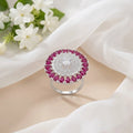 Elegant Silver Ring with Purple Gemstone Border