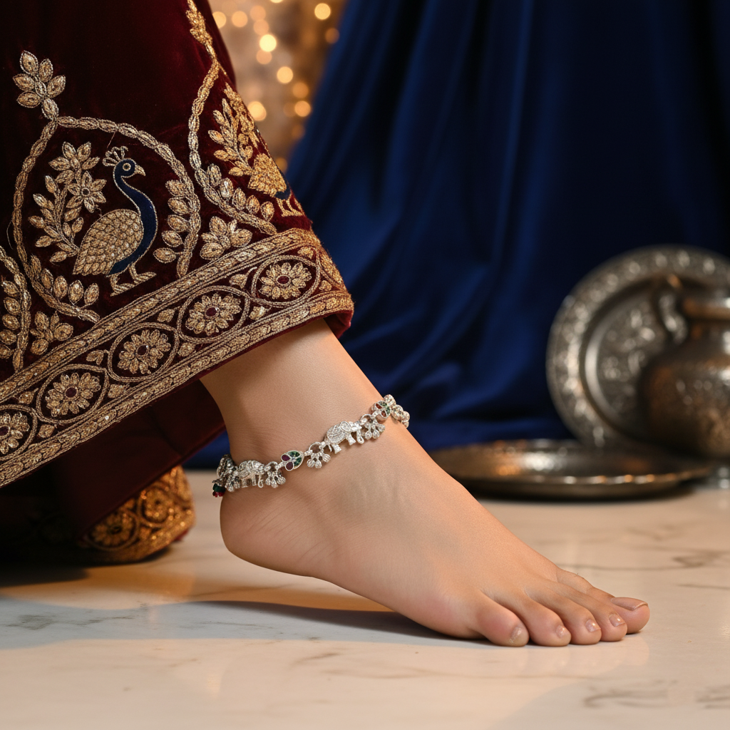 Elephant Motif Silver Payal Set Traditional Charm