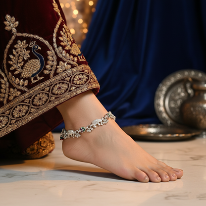 Elephant Motif Silver Payal Set Traditional Charm