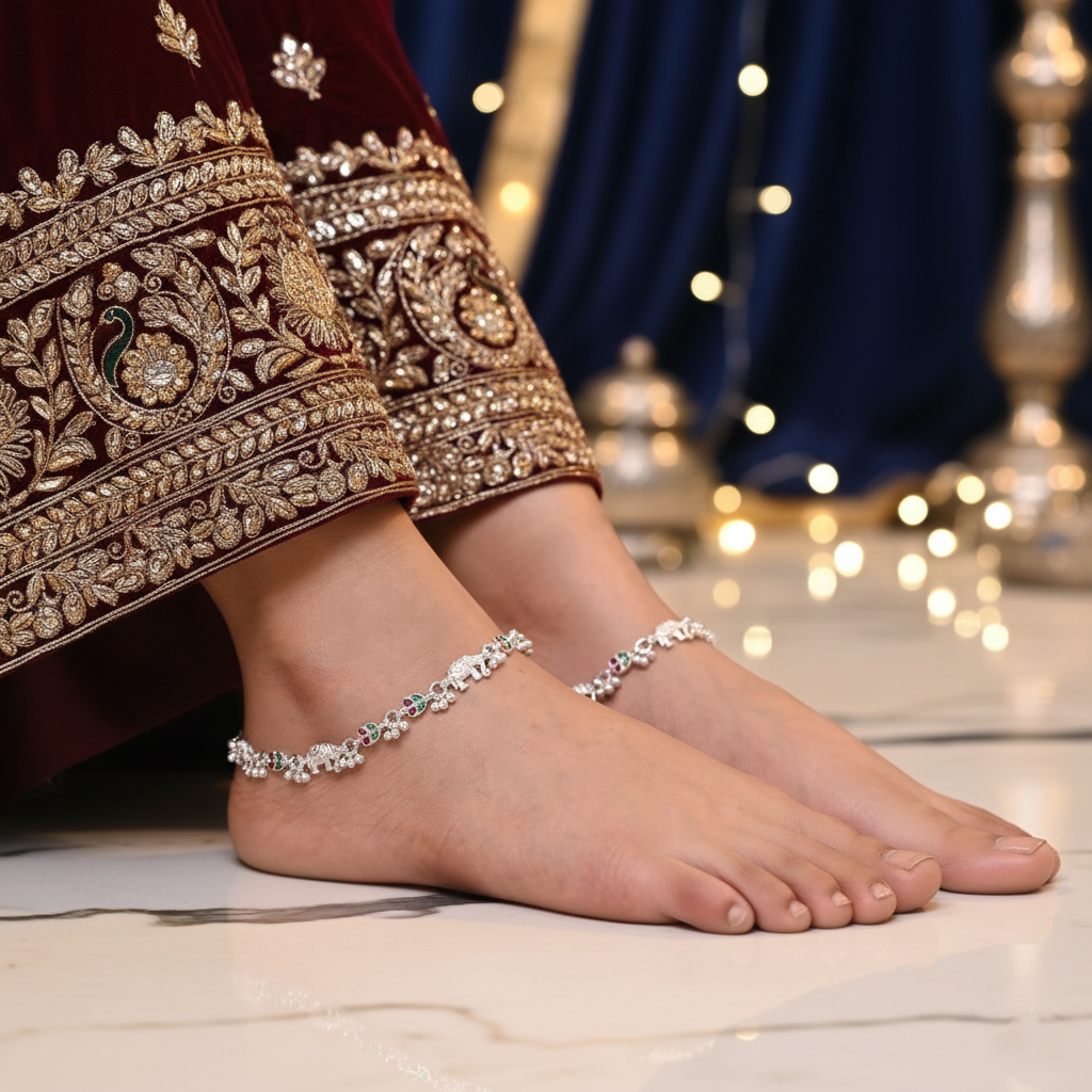 Elephant Motif Silver Payal Set Traditional Charm