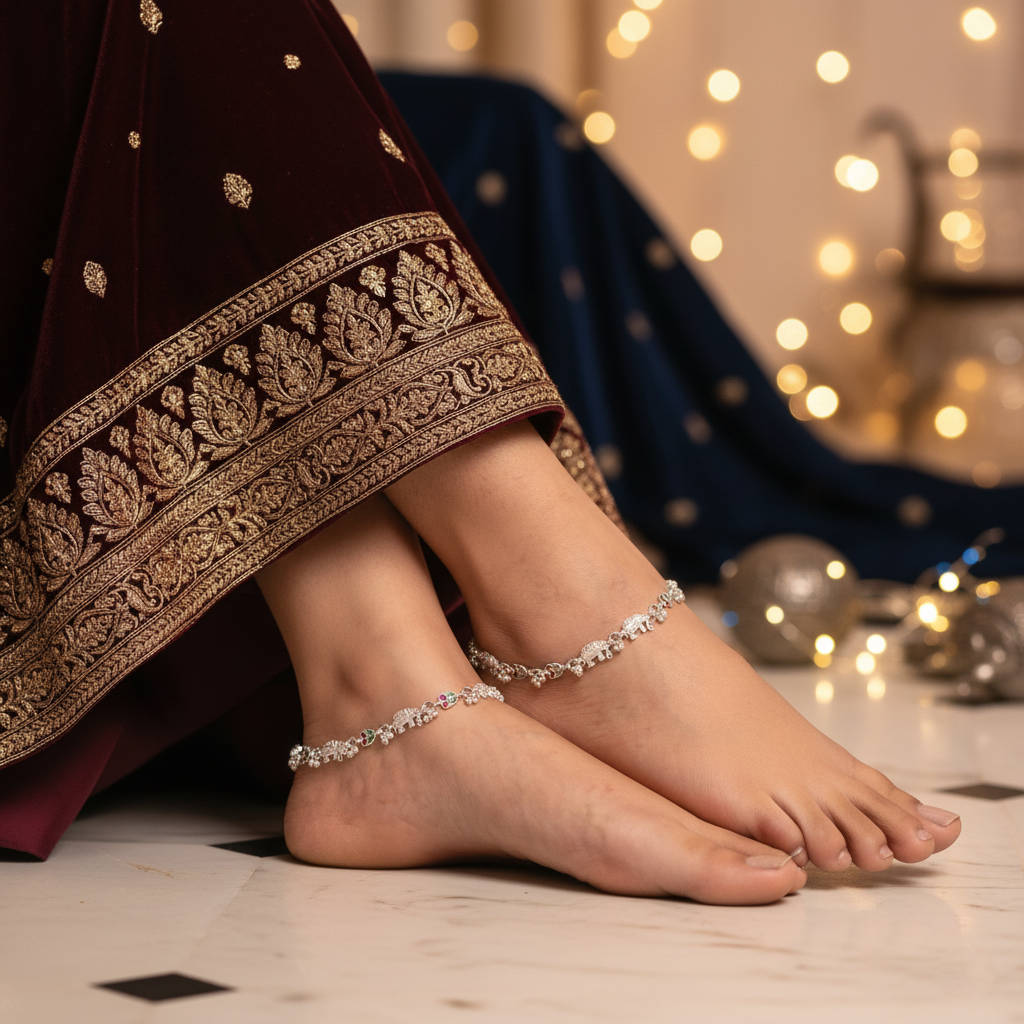 Elephant Motif Silver Payal Set Traditional Charm