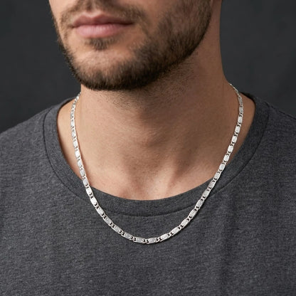 Engraved Link Silver Chain Sleek Boys