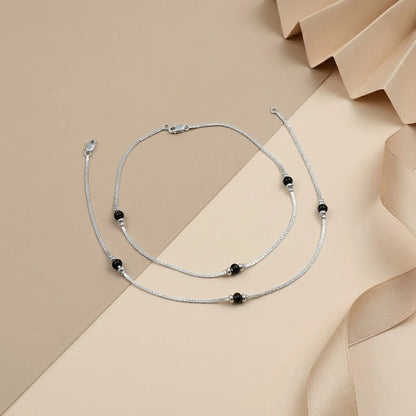 Everyday Wear Black Bud Silver Anklet