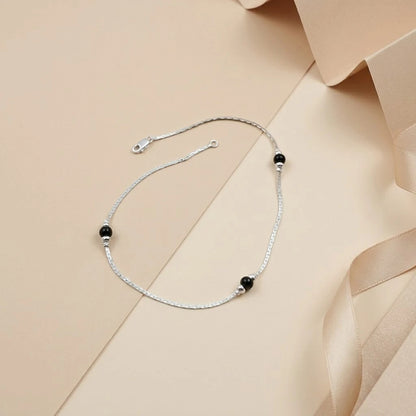 Everyday Wear Black Bud Silver Anklet