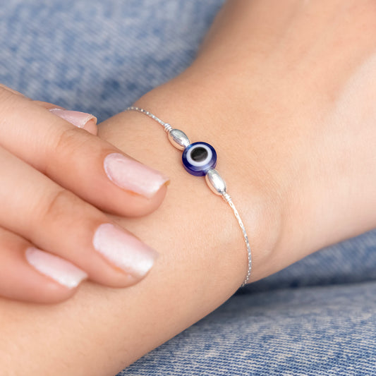 Evil Eye Silver Wrist Charm for women
