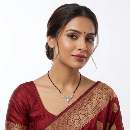 Feather Design Silver Mangalsutra with Stones