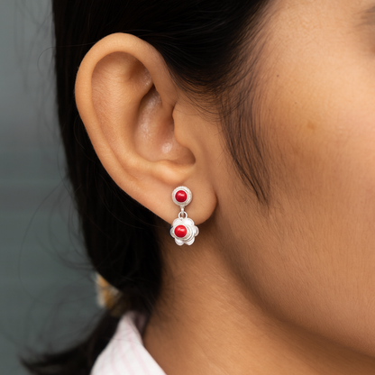 Floral Radiance Red Stone Earrings