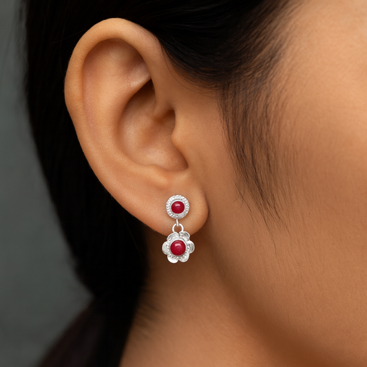 Floral Radiance Red Stone Earrings