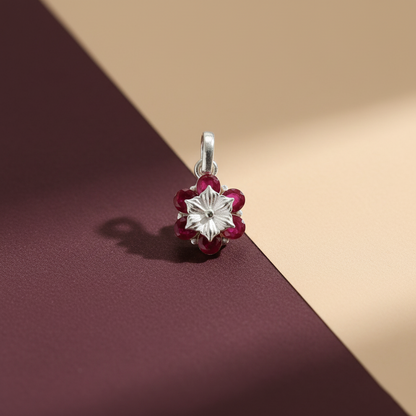 Floral Ruby Silver Pendant