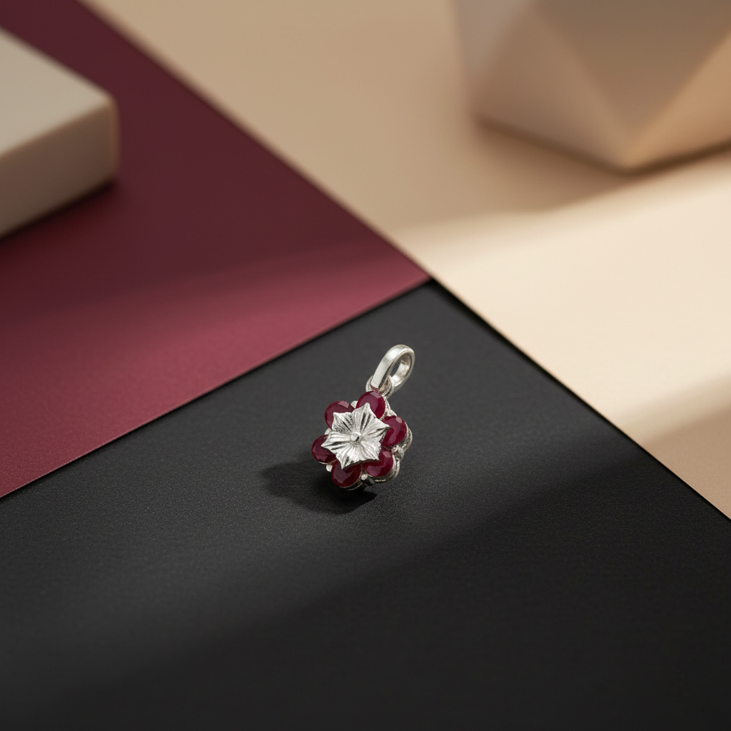 Floral Ruby Silver Pendant