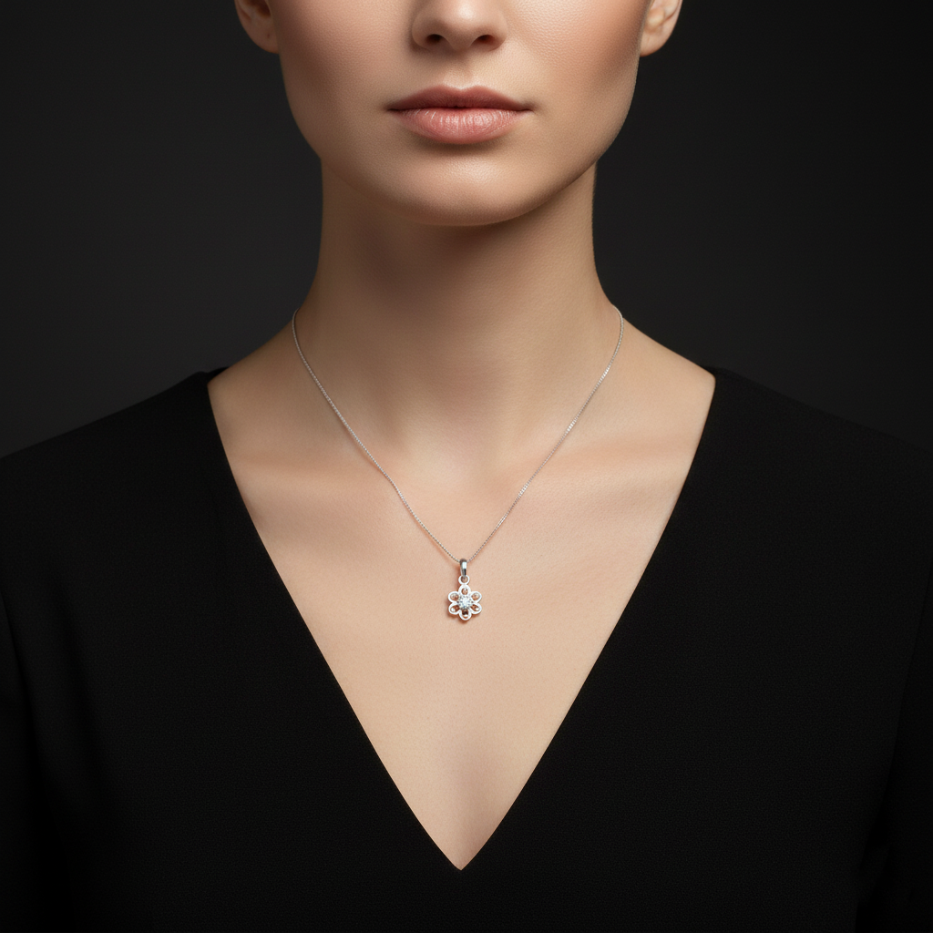 Floral Design Silver Pendant Charm