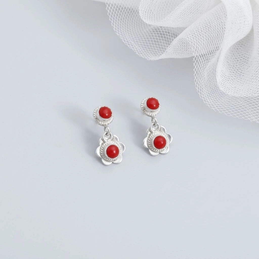 Floral Radiance Red Stone Earrings
