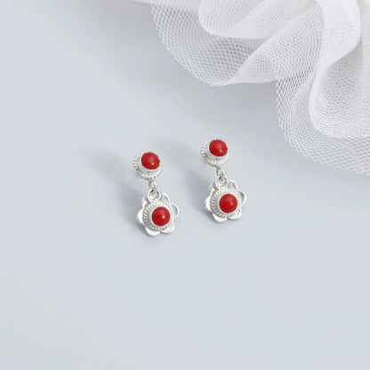Floral Radiance Red Stone Earrings