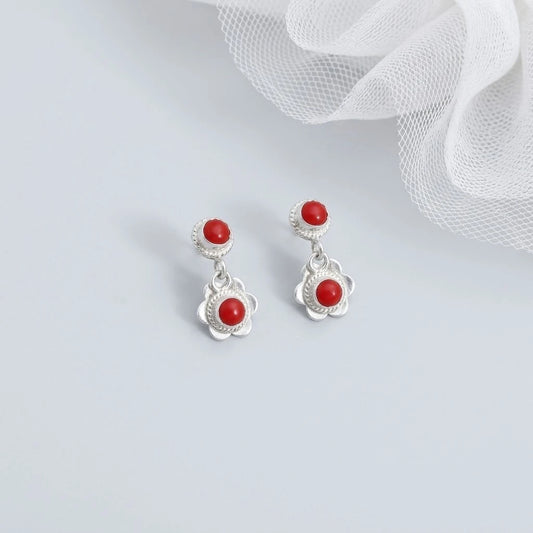 Floral Radiance Red Stone Earrings
