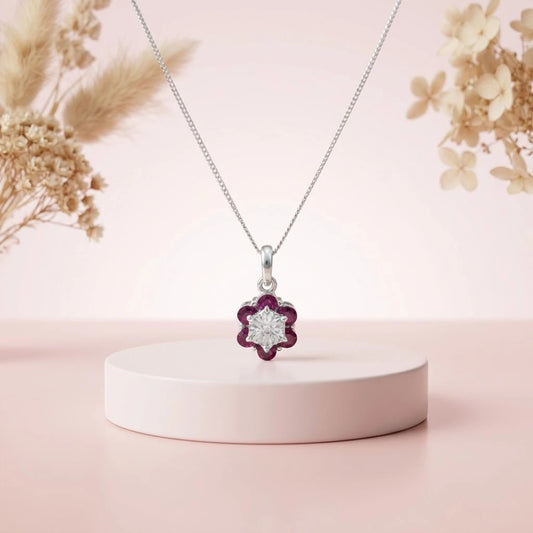 Floral Ruby Silver Pendant