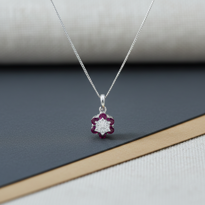 Floral Ruby Silver Pendant