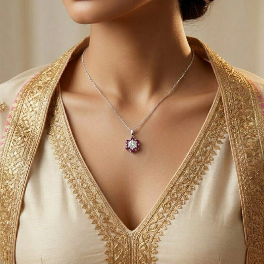 Floral Ruby Silver Pendant