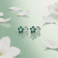 Flower Design Green Stone Silver Earrings